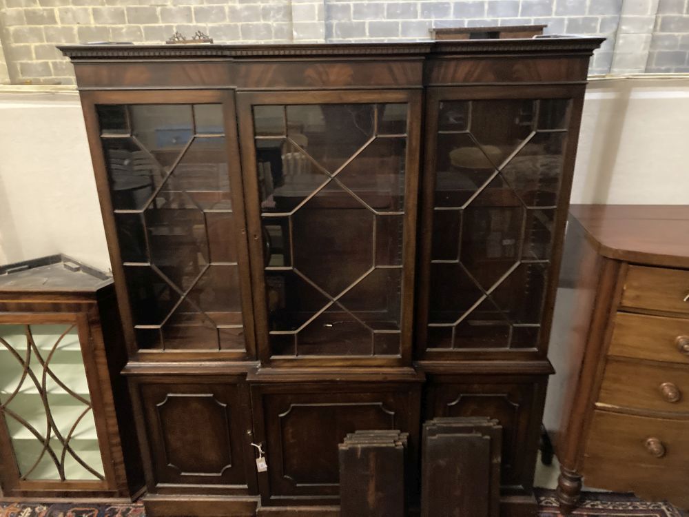 A reproduction George III-style mahogany breakfront library bookcase, width 172cm, depth 40cm, height 199cm